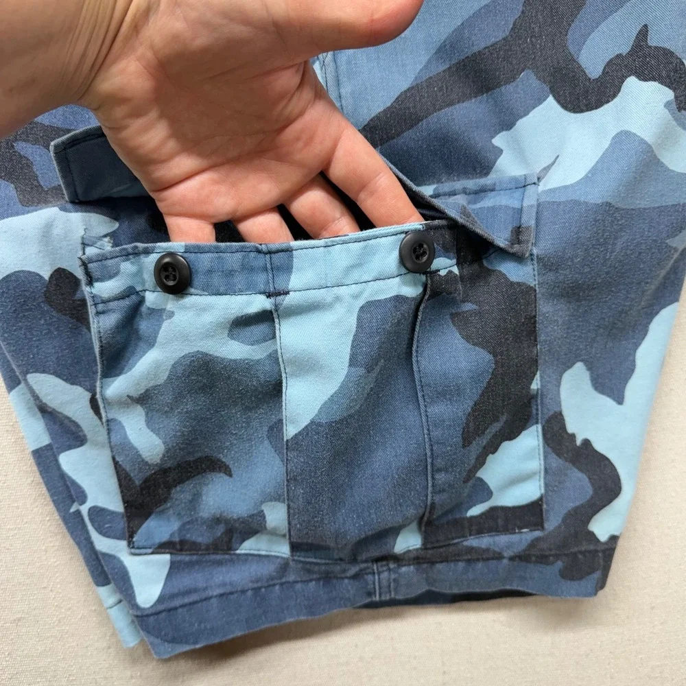Vintage Blue Camo Cargo Shorts Mens XL Blue Camouflage Combat Military Y2K 2000s